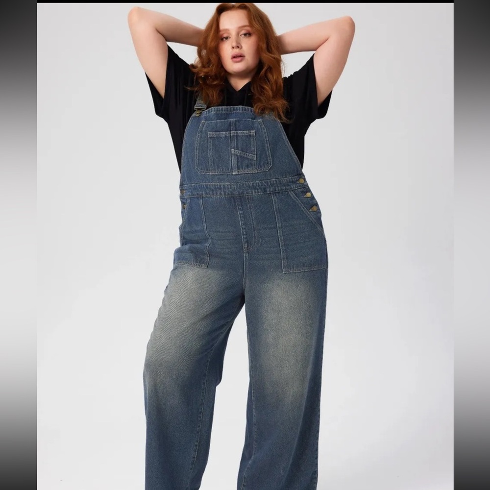 Cider denim washed pocket jumpsuit curve plus